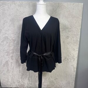Soft Surroundings Womens‎ Wrap Top X Large Black Long Sleeve Cotton Blend